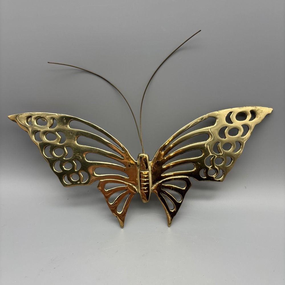Vintage Brass Butterfly Wall Hanging Decor MCM 12" wide
